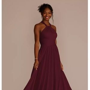 David's Bridal Burgundy Halter Maxi Dress wine color bridesmaid dresse